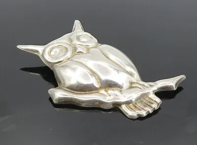 MEXICO 925 Sterling Silver - Vintage Shiny Perched Owl Motif Brooch Pin - BP3160 • $75.92