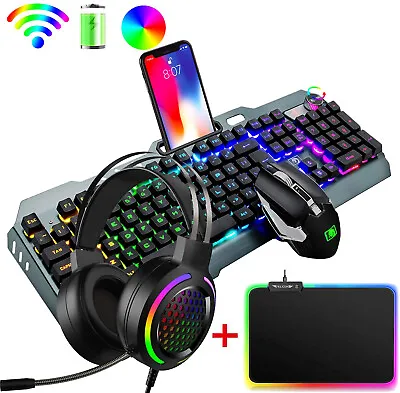 $99.89 • Buy Wireless RGB Backlit Gaming Keyboard Mouse Wired Headset And Mice Pad For PC PS4