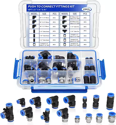 DOT Air Hose Fittings 37 Pcs 1/4 3/8 1/2 In Push To Connect Brake Line Fittin... • $79.99