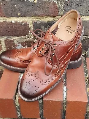 Clarks Montacute Wing Mens Dark Tan Leather Lace Up Brogue Shoes UK 9G  • £55