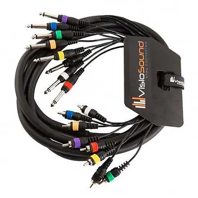 8-Way 3m 6.35mm 1/4  Mono Jack To RCA Phono Loom / Effects Patch Multicore Cable • £25.99