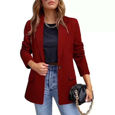 Business Jacket Long Sleeve Blazer Ladies Open Front Work Casual Plain Coat • £15.88