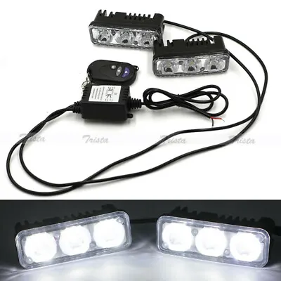 2x 3 LED White DRL Daytime Running Light Remote Control Strobe Flash Warning #cw • $27.56