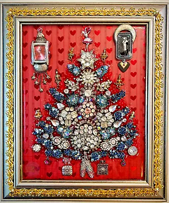 Vintage Christmas  Framed Jewelry One Of A Kind Art Unique Gift Home Decor • $329