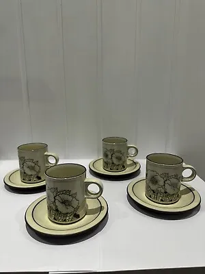 4x Hornsea Cornrose Cups And Saucers  Earthenware Mugs • £17.95