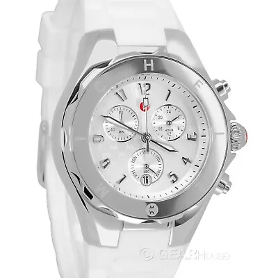 MICHELE Tahitian Jelly Bean Womens Chronograph Watch Silver Dial White Silicone • $212.80