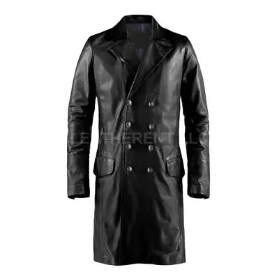 Mens Trench Coat Brown Real Leather German Naval Peacoat Classic Military Style • $98.98