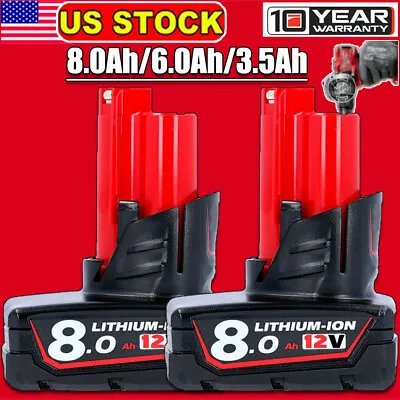 2xFor Milwaukee M12 12V Lithium XC 8.0/6.0Ah Extended Battery 48-11-2460 Compact • $46.98