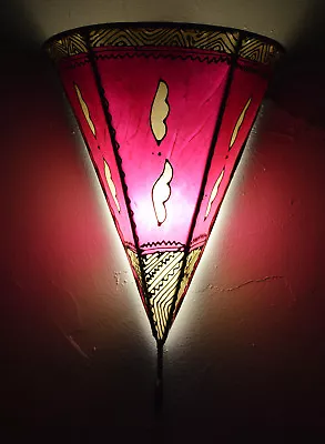 Moroccan Wall Sconce Light Fixture Decorative Henna Goat Skin Handmade Magenta • $44.99