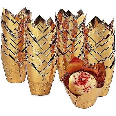 100 Pack Gold Foil Muffin And Tulip Cupcake Liners For Baking (3.25 X 2.8 In) • $15.99