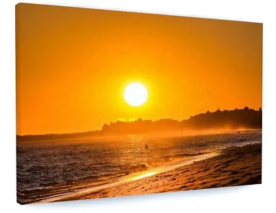 £38.86 • Buy Beach Sea Golden Sunset Seascape Canvas Picture Print Chunky Frame 