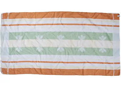 Vintage Bath Towel Floral Tan Green Striped 1970s Guest TV Film Prop Camper Van • £14.99