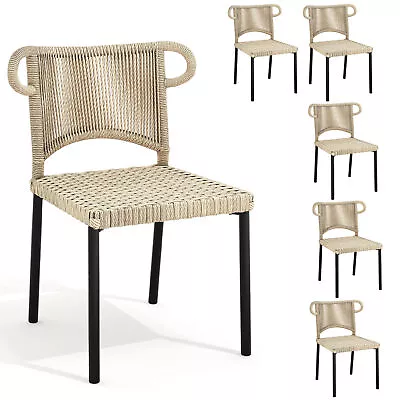 Outdoor Stackable Dining Chairs Set Of 6 Rattan Chairs Wicker Patio Furniture • $239.99