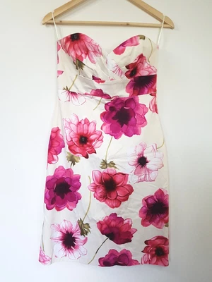 $20 • Buy REVIEW Pink Floral Flowery Cream Strapless Knee Length Dress - Size 12