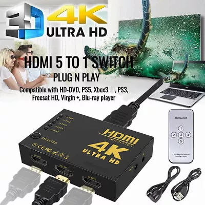 5 In 1 Out 4K HDMI Switch Switcher 5 Port Splitter Hub IR Remote For HDTV PS5 UK • £6.98