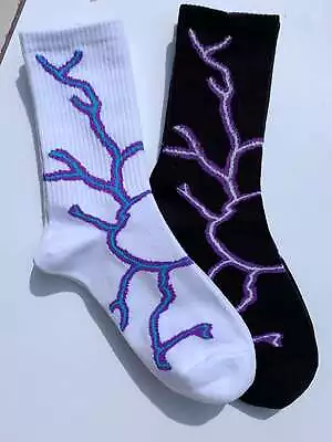 2pairs Purple Lightning Pattern Crew Socks For Men Fun Socks Funky Socks Novelty • $6.32