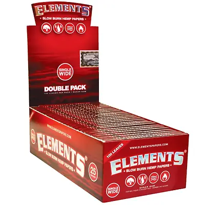 $29.99 • Buy Elements RED Slow Burn Hemp Rolling Paper Single Wide Double Pack ( 25 Packs)