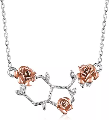 Happiness Serotonin Molecule Necklace For Women18K Rose Gold Plated 925 Sterlin • $93.24