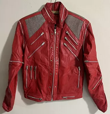 Rare Vintage 1980s Michael Jackson Beat It Red Leather Zipper Jacket • $108.50