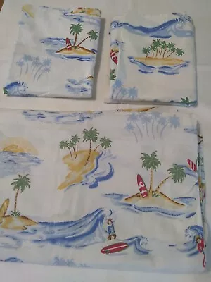 Pottery Barn Kids Tropical Island Aloha Surfs Full Flat Sheet + 2 Pillowcases  • $59.99