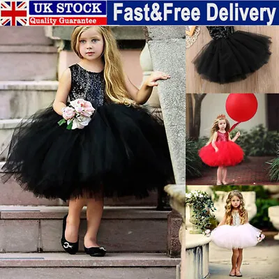 Toddler Kids Baby Flower Girls Party Sequins Dress Bridesmaid Dresses Princess • £11.99