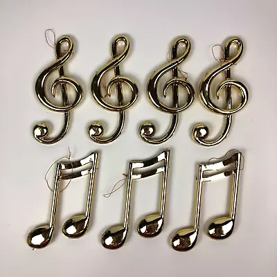 Set Of 7 VTG Music Note Christmas Tree Ornaments Or For Crafts - Gold Plastic • $26.97