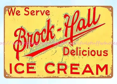 1930s Brock-Hall Ice Cream Metal Tin Sign Unusual Home Decor • $18.83