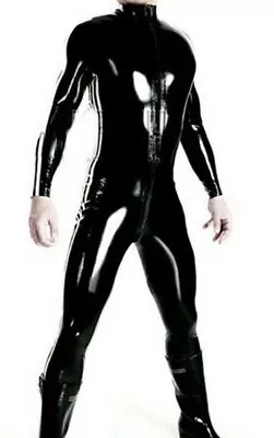 Black Mens PVC Catsuit Wetlook Bodysuit Full Length Underwear Singlet Stag Do • £18.99