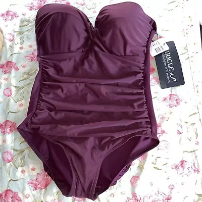 Miraclesuit Women's Convertible Bandeau Swimsuit Ruched Size 14 NWT • $50