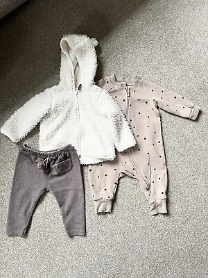 3 X Piece Bundle Baby H&M Zara Jacket / Romper / Trousers 4-6 6-9 Months • £5.50