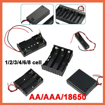 AA/AAA/18650 Battery Holder 1/2/3/4/6/8 Cell Connector Enclosed Open With Wire • £7.50