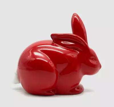 VTG Andre Richard Ceramic Bunny Rabbit Vanity Cotton Ball Dispenser - Bright Red • $14.99