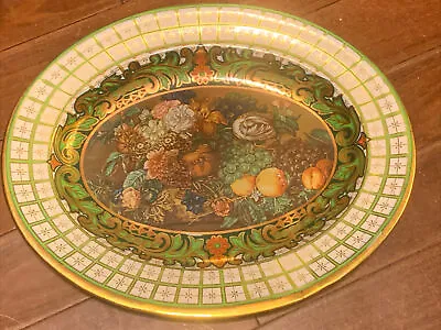 Vintage DAHER Decorated Ware Oval Tin Tray Green Floral Fruit England 13” READ • $10.50