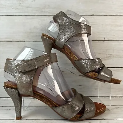 Vince Camuto Sandals Womens 8.5M Metallic Silver Leather High Heel Hook & Loop • $32.13