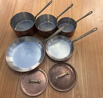 French Stainless Steel Lined Copper Pan Set - 5 Pans 2 Lids - Atelier Villedieu • £24