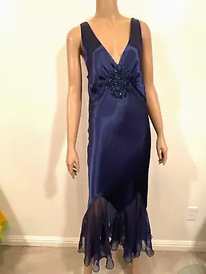 Vintage Victoria’s Secret Shiny Blue Silky Satin Dress Slip  Mermaid Hem Gown • $59.99
