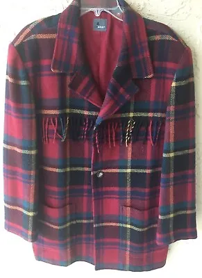Vintage Lizwear Size 12 Wool Blend Jacket Fringe/Tassel Western Red Plaid • $35