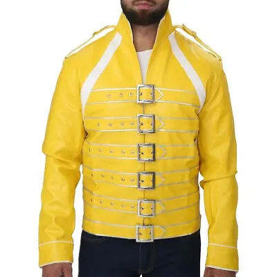 $99.99 • Buy Men's Vintage Freddie Mercury Yellow Wembley Leather Jacket Costume