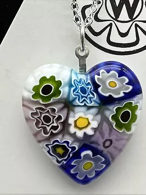 Authentic Murano Glass Millefiori Heart Pendant Necklace - MN 14 • $25.99