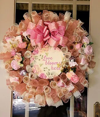 Spring Summer Everyday Deco Mesh Wreath Romantic Floral Sweet Handmade • $54