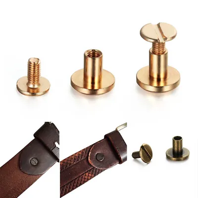£3 • Buy 50 SETS Flat Belt Screws DIY Leather Craft Chicago Nail Brass Rivet Stud Heads