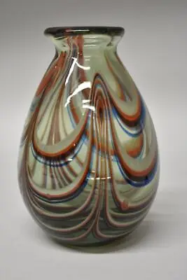 D. Labino Art Glass Vase Green W/ Red And Blue Pulled Loops Signed Dated 1967 • $895