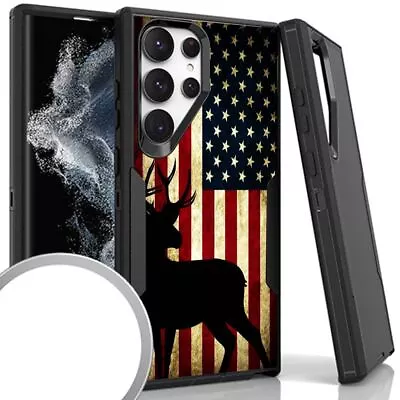 Deer American Flag Rugged Heavy Duty Case For Samsung Galaxy S23 Ultra • $14.95