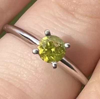 Canary Yellow Genuine Diamond Ring .29ct 14k White Gold Solitaire Ring Size N • £250