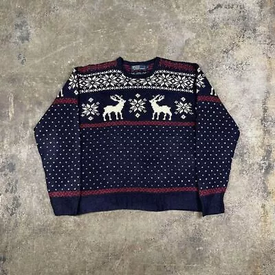 £49.99 • Buy Ralph Lauren Polo Jumper Knit Crew Vintage Knitted Christmas Sweater Mens Medium