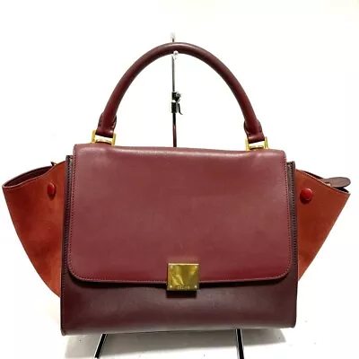 Auth CELINE Trapeze Small - Bordeaux Red Leather Suede Handbag • $441