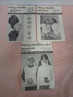 3 Vtg Mary Maxim Knit Sweater Patterns - Kids Ladies & Adults • $9.99