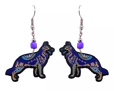 German Shepard Dog Earrings Tribal Pattern Pet Graphic Art Animals Cute Jewelry • $13.99