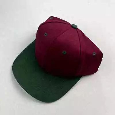 Vintage Maroon Hat Cap Snapback Green Adjustable Blank Twill Hip Hop Skater 90s • $15.99