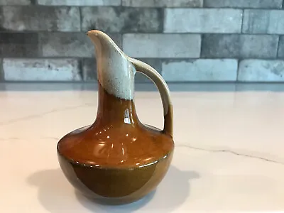 Anna Van Briggle Pottery Brown Cream Drip Glaze Vase Pitcher 5  Tall • $12.99
